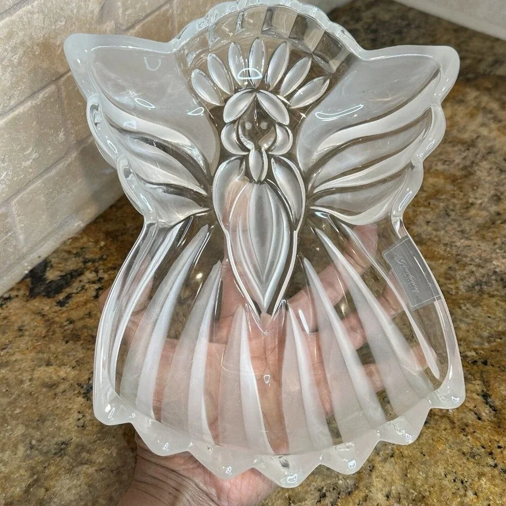 Gorham Crystal‎ Holiday Traditions Angel Of Peace 8.5 Inch Candy Dish NWT Box